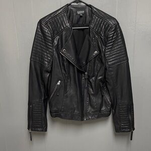Topshop Quilted Black Leather Jacket